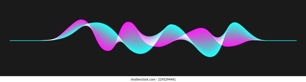 Ondas de neón luminosas o sonoras con ilustración vectorial de efecto humo. Pulsos abstractos de energía y potencia, señal de estudio de volumen de voz, movimiento futurista aislado, ondas de radio fluyen sobre fondo negro
