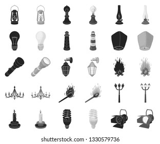 Light source black,monochrome icons in set collection for design. Light and equipment vector symbol stock web illustration.