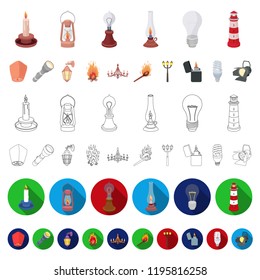 Light source cartoon icons in set collection for design. Light and equipment vector symbol stock web illustration.