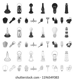 Light source cartoon icons in set collection for design. Light and equipment vector symbol stock web illustration.