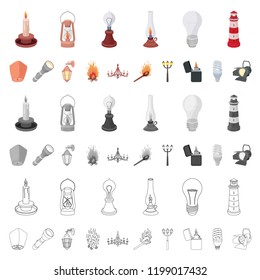 Light source cartoon icons in set collection for design. Light and equipment vector symbol stock web illustration.