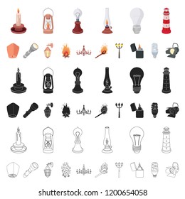 Light source cartoon icons in set collection for design. Light and equipment vector symbol stock web illustration.