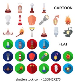 Light source cartoon icons in set collection for design. Light and equipment vector symbol stock web illustration.