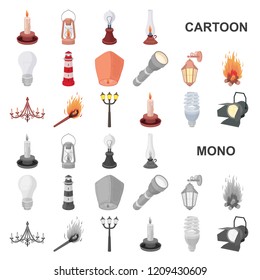 Light source cartoon icons in set collection for design. Light and equipment vector symbol stock web illustration.