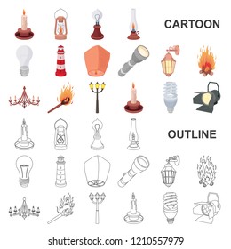Light source cartoon icons in set collection for design. Light and equipment vector symbol stock web illustration.