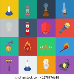 Light source cartoon icons in set collection for design. Light and equipment vector symbol stock web illustration.