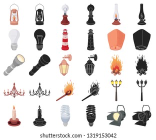 Light source cartoon,black icons in set collection for design. Light and equipment vector symbol stock web illustration.