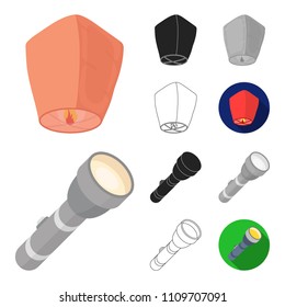 Light source cartoon,black,flat,monochrome,outline icons in set collection for design. Light and equipment vector symbol stock web illustration.