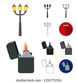 Light source cartoon,black,flat,monochrome,outline icons in set collection for design. Light and equipment vector symbol stock web illustration.