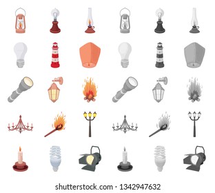 Light source cartoon,mono icons in set collection for design. Light and equipment vector symbol stock web illustration.