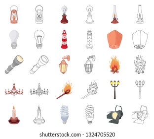 Light source cartoon,outline icons in set collection for design. Light and equipment vector symbol stock web illustration.