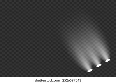 Fuente de luz, iluminación de conciertos, focos. Sobre un fondo transparente.