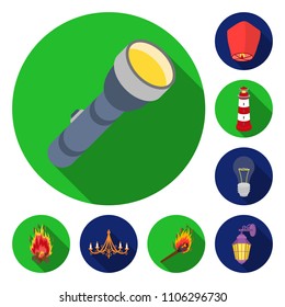 Light source flat icons in set collection for design. Light and equipment vector symbol stock web illustration.