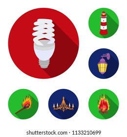 Light source flat icons in set collection for design. Light and equipment vector symbol stock web illustration.