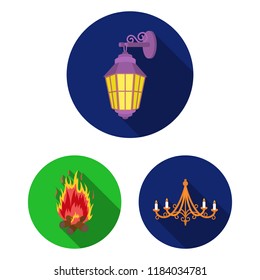 Light source flat icons in set collection for design. Light and equipment vector symbol stock web illustration.