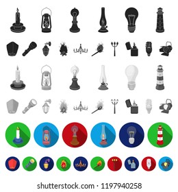 Light source flat icons in set collection for design. Light and equipment vector symbol stock web illustration.