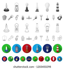Light source flat icons in set collection for design. Light and equipment vector symbol stock web illustration.