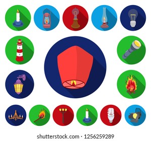 Light source flat icons in set collection for design. Light and equipment vector symbol stock web illustration.