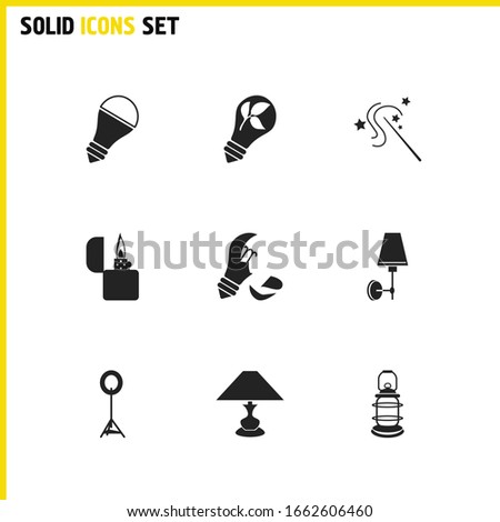 Light source icons set with lighter, sleeping light and wall sconce elements. Set of light source icons and idea concept. Editable vector elements for logo app UI design.