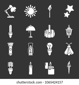 Light source icons set vector white isolated on grey background 