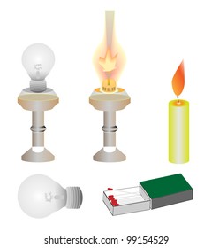 Light source with lamp and candle set