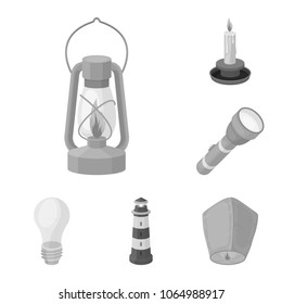 Light source monochrome icons in set collection for design. Light and equipment vector symbol stock web illustration.