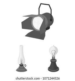 Light source monochrome icons in set collection for design. Light and equipment vector symbol stock web illustration.