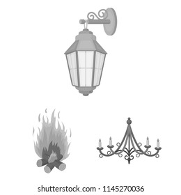 Light source monochrome icons in set collection for design. Light and equipment vector symbol stock web illustration.
