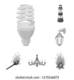 Light source monochrome icons in set collection for design. Light and equipment vector symbol stock web illustration.