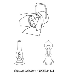Light source outline icons in set collection for design. Light and equipment vector symbol stock web illustration.