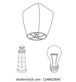 Light source outline icons in set collection for design. Light and equipment vector symbol stock web illustration.