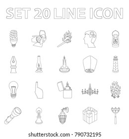 Light source outline icons in set collection for design. Light and equipment vector symbol stock web illustration.