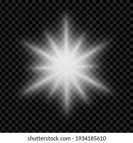 Light source, rays. The sun or a star. Transparent background, vector design.