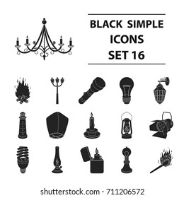 Light source set icons in black style. Big collection of light source vector symbol stock illustration
