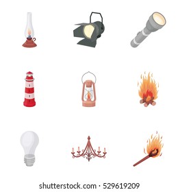 Light source set icons in cartoon style. Big collection of light source vector symbol stock illustration