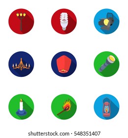 Light source set icons in flat style. Big collection of light source vector symbol stock illustration