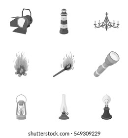Light source set icons in monochrome style. Big collection of light source vector symbol stock illustration
