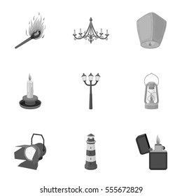 Light source set icons in monochrome style. Big collection of light source vector symbol stock illustration