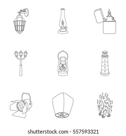 Light source set icons in outline style. Big collection of light source vector symbol stock illustration