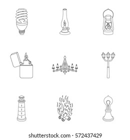 Light source set icons in outline style. Big collection of light source vector symbol stock illustration