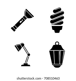 Light Source. Simple Related Vector Icons Set for Video, Mobile Apps, Web Sites, Print Projects and Your Design. Black Flat Illustration on White Background.