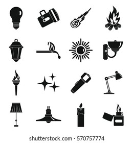 Light source symbols icons set. Simple illustration of 16 light source symbols items vector icons for web