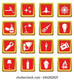Light source symbols icons set in red color isolated vector illustration for web and any design