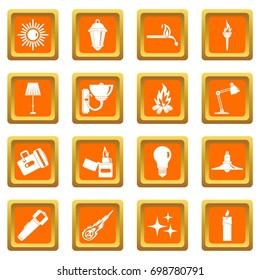 Light source symbols icons set in orange color isolated vector illustration for web and any design