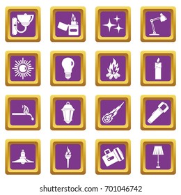 Light source symbols icons set in purple color isolated vector illustration for web and any design