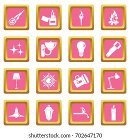 Light source symbols icons set in pink color isolated vector illustration for web and any design
