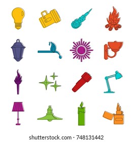 Light source symbols icons set. Doodle illustration of vector icons isolated on white background for any web design