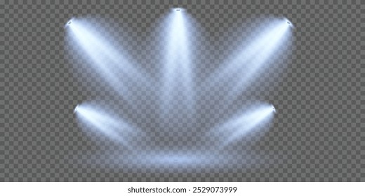 Light sources, concert lighting. Light effect. Spotlight for scenes, web design illustration.