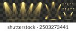 Light sources, concert lighting, spotlights. Concert spotlight with ray illuminated spotlights for web design illustration.	