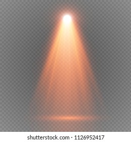  Light sources, concert lighting, spotlights. Concert spotlight with beam, illuminated spotlights for web design illustration.